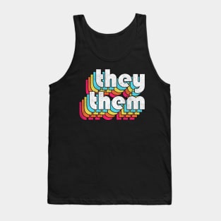 They/Them Pronouns -  Retro Style Rainbow Design Tank Top